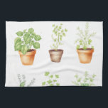 Watercolor Potted Herbs on Cream Background Kitchen Towel<br><div class="desc">Watercolor Potted Herbs on Cream Background</div>
