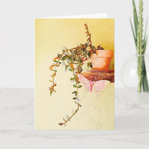 Watercolor Potted Plant and Butterfly Holiday Card