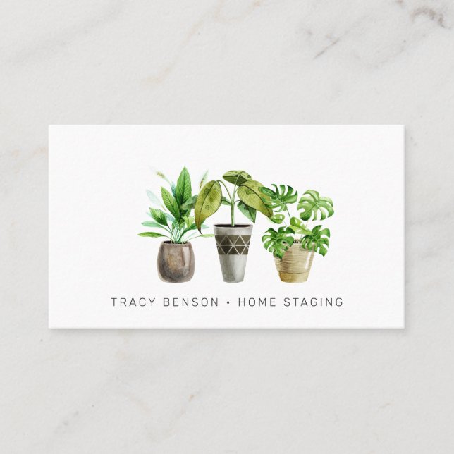 Watercolor Potted Plant Business Card (Front)