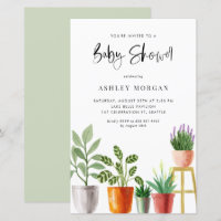 Watercolor Potted Plants Baby Shower Invitation