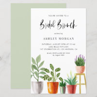 Watercolor Potted Plants Bridal Brunch Invitation