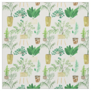 Watercolor Potted Plants Fabric