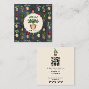 Watercolor Potted Plants Home Staging QR Code Square Business Card