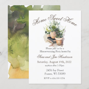 Watercolor Potted Plants Housewarming Invitation