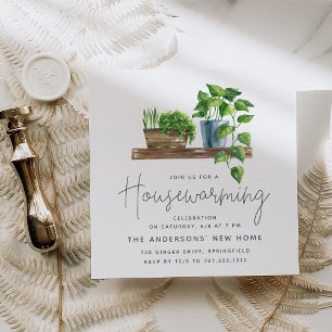 Watercolor Potted Plants Housewarming Party Invitation