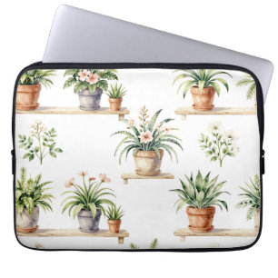 Watercolor Potted Plants Shelf Pattern Laptop Sleeve