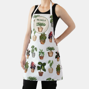 Watercolor Potted Plants Terracotta Pots Name Apron