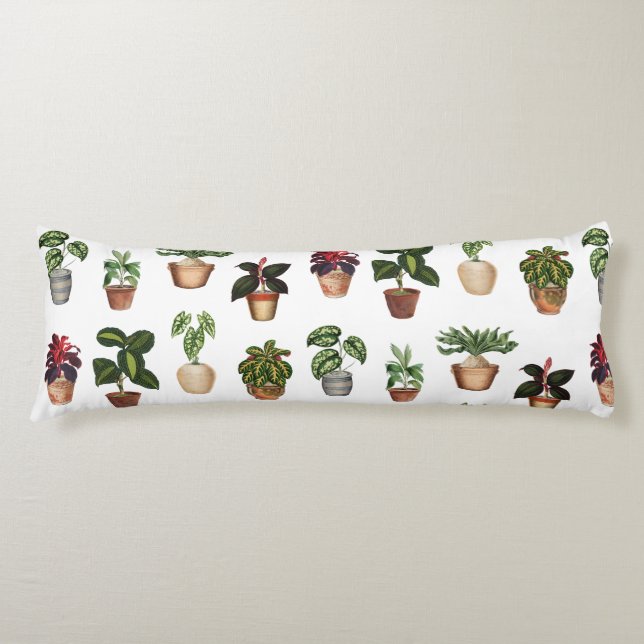 Watercolor Potted Plants Terracotta Pots Pattern  Body Pillow (Front)