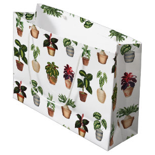 Watercolor Potted Plants Terracotta Pots Pattern  Large Gift Bag