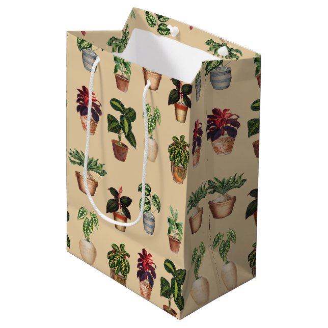 Watercolor Potted Plants Terracotta Pots Pattern  Medium Gift Bag (Front Angled)