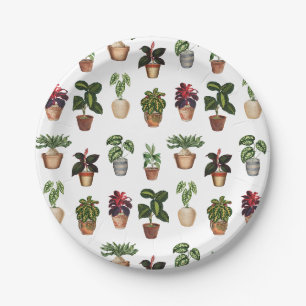 Watercolor Potted Plants Terracotta Pots Pattern Paper Plate