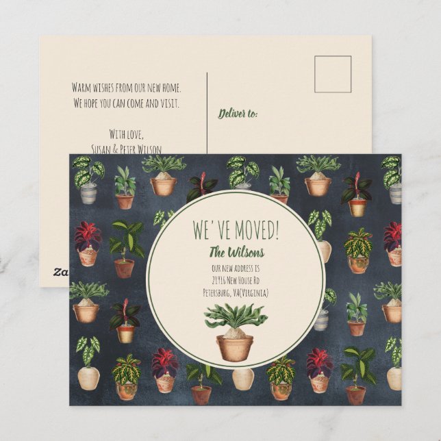 Watercolor Potted Plants We've Moved New Home Holiday Postcard (Front/Back)