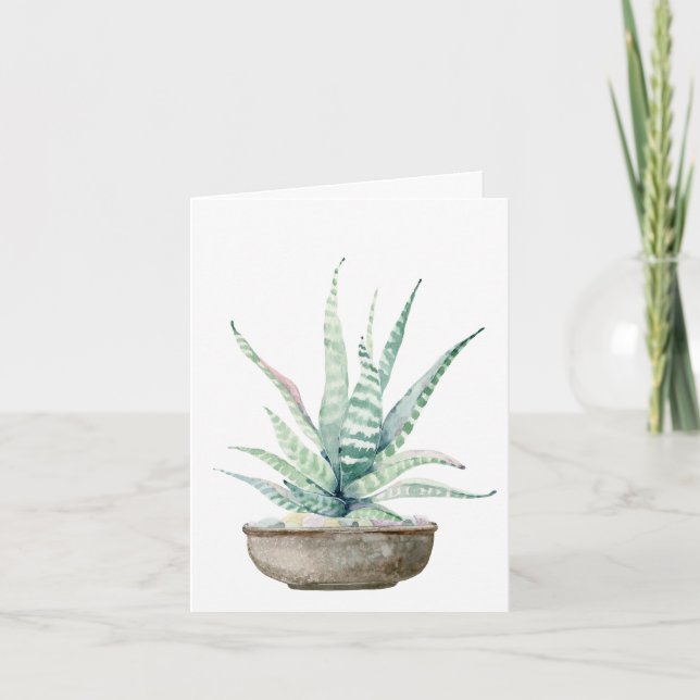 Watercolor Potted Succulent Note Card (Front)