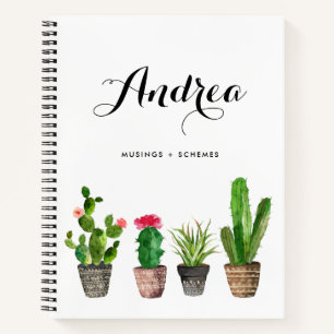 Watercolor Potted Succulents Personalized Notebook