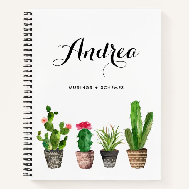 Watercolor Potted Succulents Personalized Notebook (Front)
