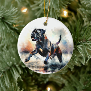 Watercolor powerful Cane Corso dog Ceramic Ornament