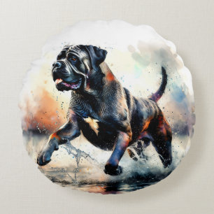Watercolor powerful Cane Corso dog Round Pillow