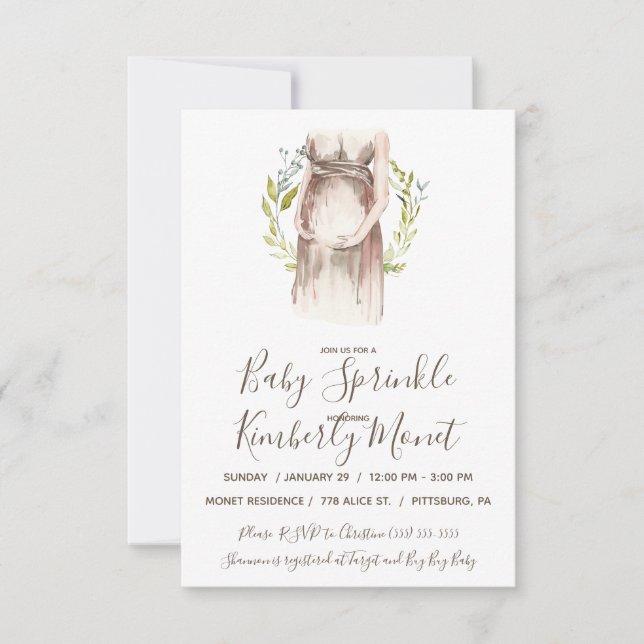Watercolor Pregnant Woman Baby Sprinkle Invitation (Front)