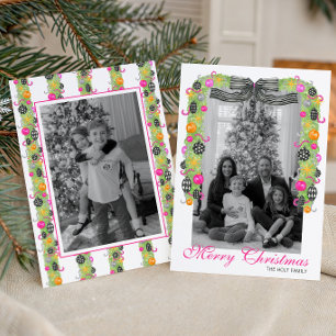 Watercolor Preppy Bright Christmas Garland Photo Holiday Card