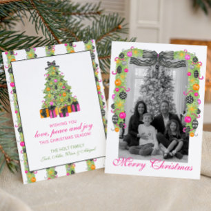 Watercolor Preppy Bright Christmas Garland Photo Holiday Card