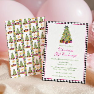 Watercolor Preppy Bright Glamour Christmas Party Invitation