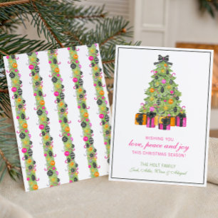 Watercolor Preppy Bright Glamour Christmas Tree Holiday Card