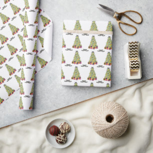 Watercolor Preppy Bright Glamour Christmas Trees Wrapping Paper