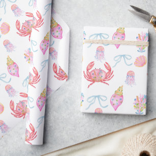 Watercolor Preppy Coastal Merry & Bright Wrapping Paper