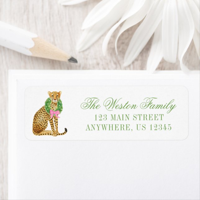Watercolor Preppy Leopard Christmas Address (En situation)