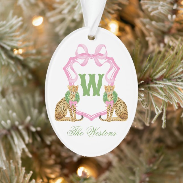 Watercolor Preppy Leopard Christmas Monogram Crest (Arbre)