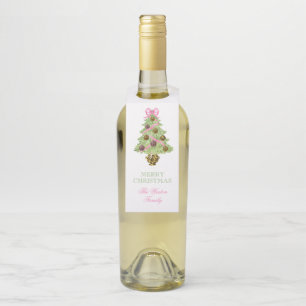 Watercolor Preppy Leopard Christmas Monogram Crest Bottle Tag