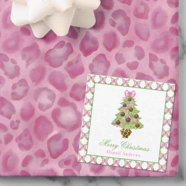 Watercolor Preppy Leopard Christmas Tree Card (Creator Uploaded)