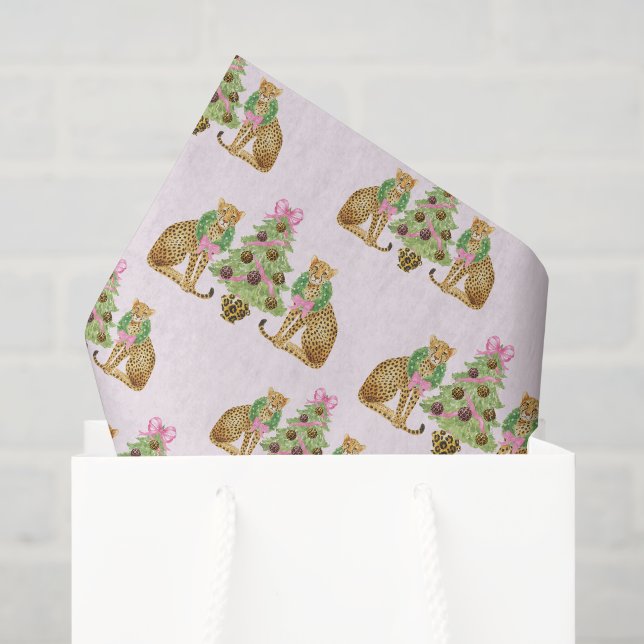 Watercolor Preppy Leopard Christmas Tree Tissue Paper (Gift Bag)