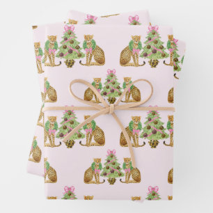 Watercolor Preppy Leopard Christmas Tree Wrapping Paper Sheet