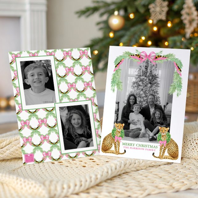 Watercolor Preppy Leopard Garland Christmas Holiday Card (Creator Uploaded)
