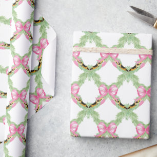 Watercolor Preppy Leopard Garland Christmas Wrapping Paper