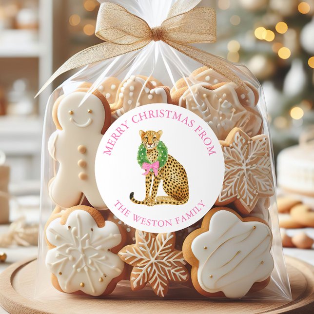 Watercolor Preppy Leopard Monogram Crest Classic Round Sticker (Creator Uploaded)