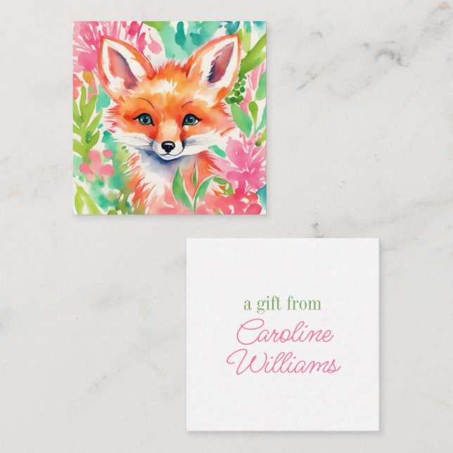Watercolor Preppy Palm Beach Fox in Flowers Gift Card (Front/Back)
