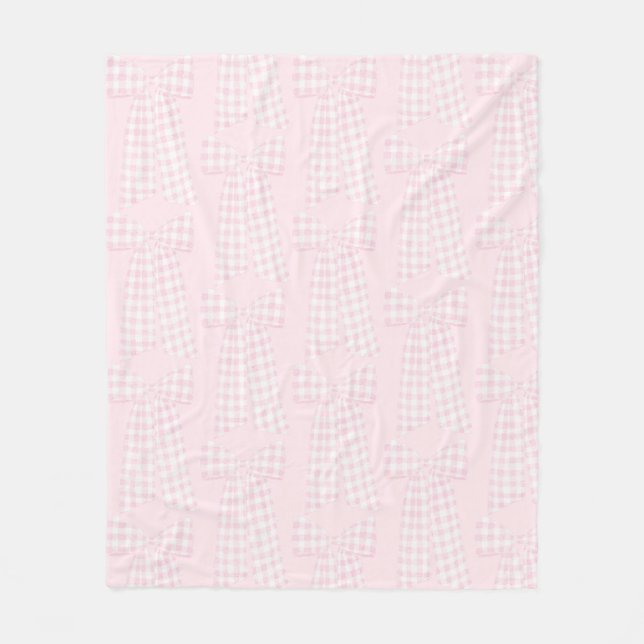 Watercolor Preppy Pink Gingham Bow  Fleece Blanket (Front)