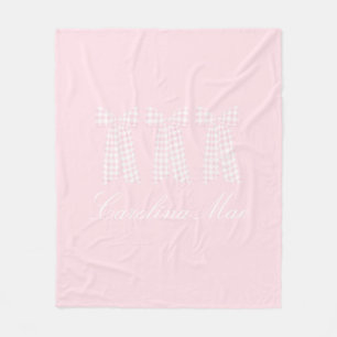 Watercolor Preppy Pink Gingham Bow  Fleece Blanket