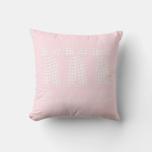 Watercolor Preppy Pink Gingham Bow  Throw Pillow