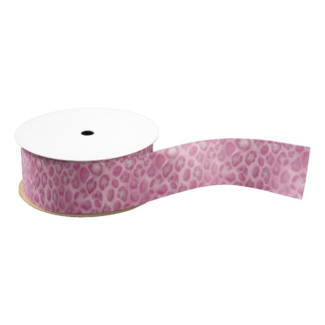Watercolor Preppy Pink Leopard Print Grosgrain Ribbon (Spool)