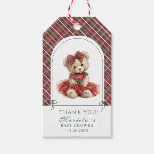  Watercolor preppy plaid teddy bear baby shower Gift Tags