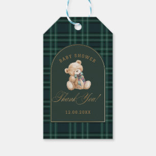  Watercolor preppy plaid teddy bear baby shower Gift Tags