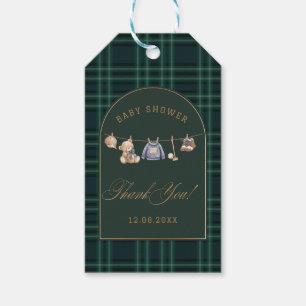  Watercolor preppy plaid teddy bear baby shower Gift Tags