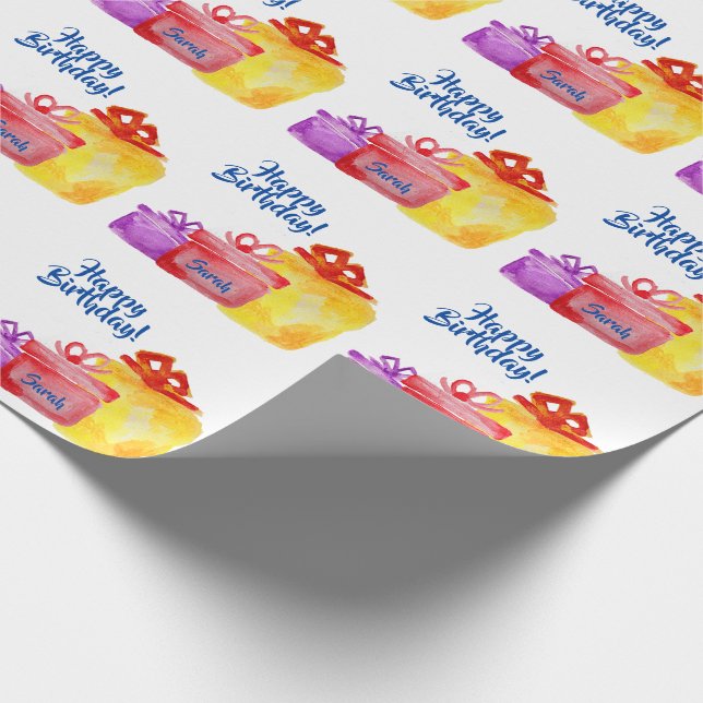 Watercolor presents, Happy Birthday, gifts Wrapping Paper (Corner)