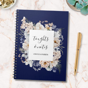 Watercolor Pretty Beige Blue Flowers Floral Notebook