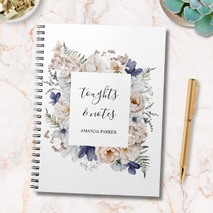 Watercolor Pretty Beige Blue Flowers Floral Notebook