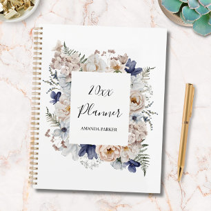 Watercolor Pretty Beige Blue Flowers Floral Planner