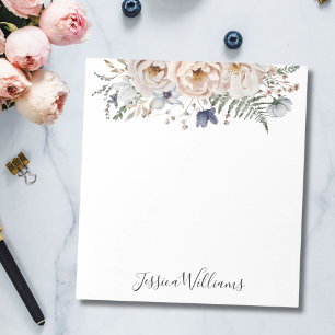 Watercolor Pretty Beige Blue Personalized Floral Notepad